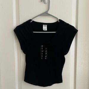 PINK Victoria's Secret Black Lace-Up Crop Top